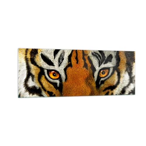 Impression sur verre - Image sur verre - Portrait en gros plan d'un tigre au regard intense - 140x50cm - Terrible et beau - Décoration murale moderne pour le salon et la chambre ARTTOR