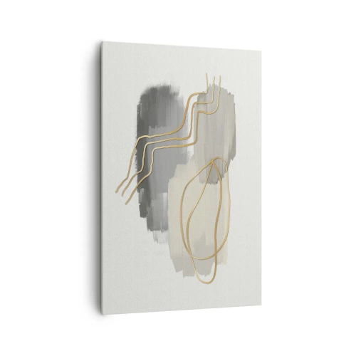 Impression sur toile - Image sur toile - Lignes dorées abstraites sur fond gris - 80x120cm - Durée et mouvement - Décoration murale moderne pour le salon et la chambre ARTTOR