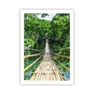 Affiche - Poster - Un pont suspendu en bambou entouré de verdure tropicale - 50x70cm - Pont de singe en pleine nature - Décoration murale moderne pour le salon et la chambre ARTTOR