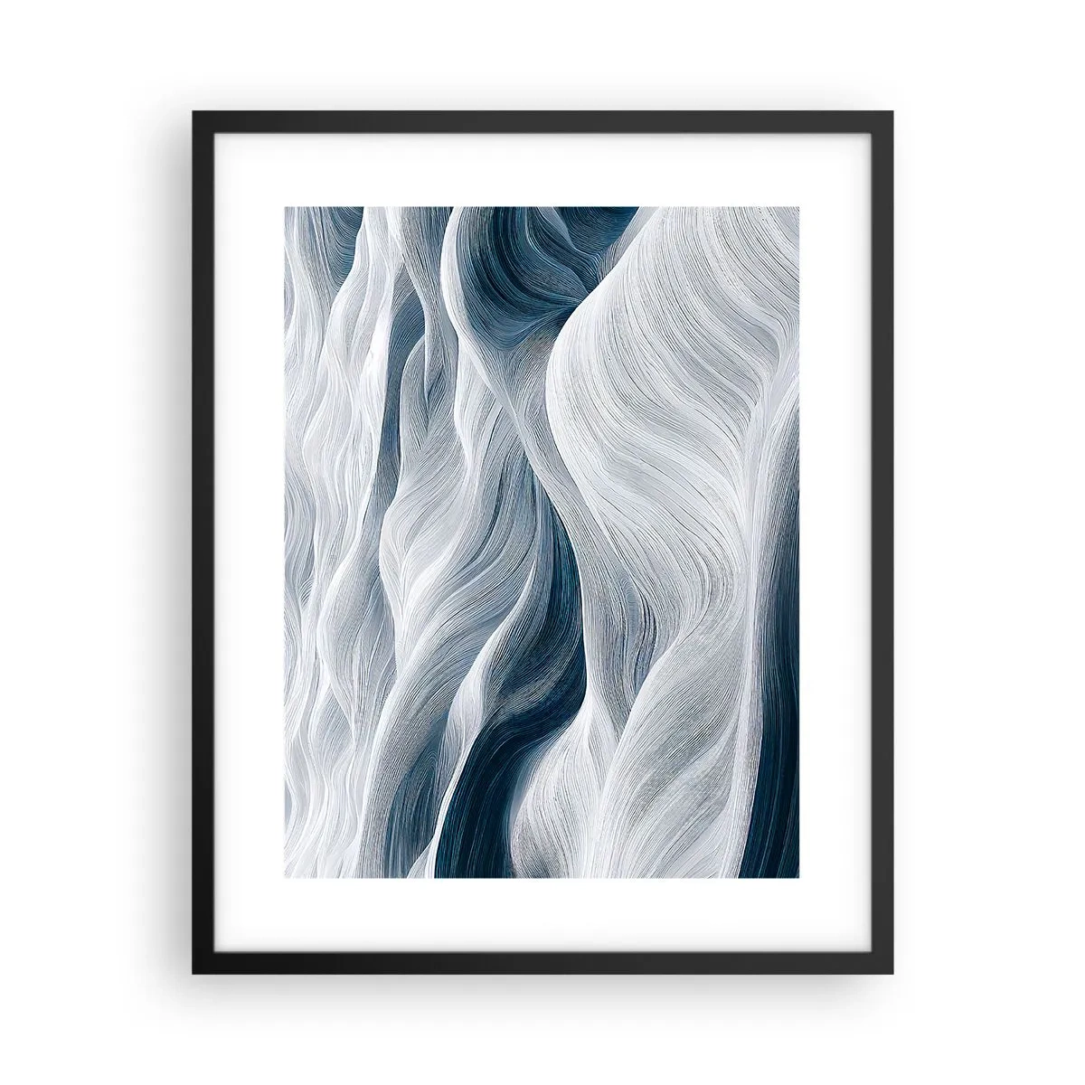Affiche dans un cadre noir - Poster - Vagues blanches et bleues - 40x50 cm