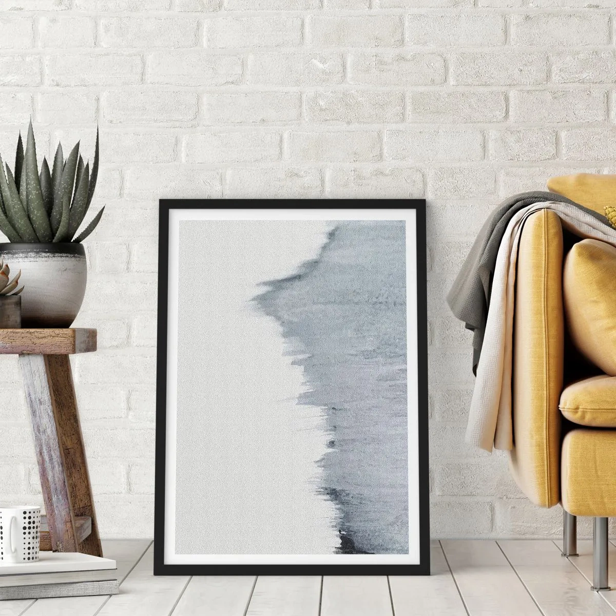 Affiche dans un cadre noir - Poster - Une composition abstraite dans des tons de gris avec des coups de pinceau dynamiques. - 50x70cm - Une esquisse mystérieuse - Décoration murale moderne pour le salon et la chambre ARTTOR
