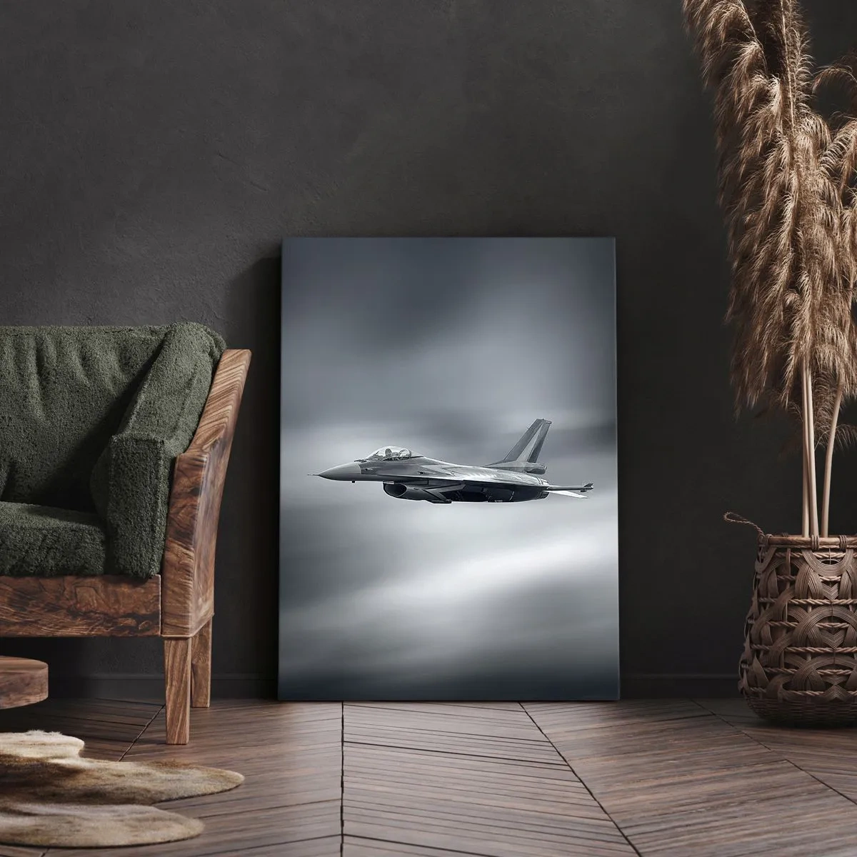 Impression sur toile - Image sur toile - Un avion de chasse en vol contre un ciel nuageux - 70x100cm - Acceptez-vous le défi? - Décoration murale moderne pour le salon et la chambre ARTTOR