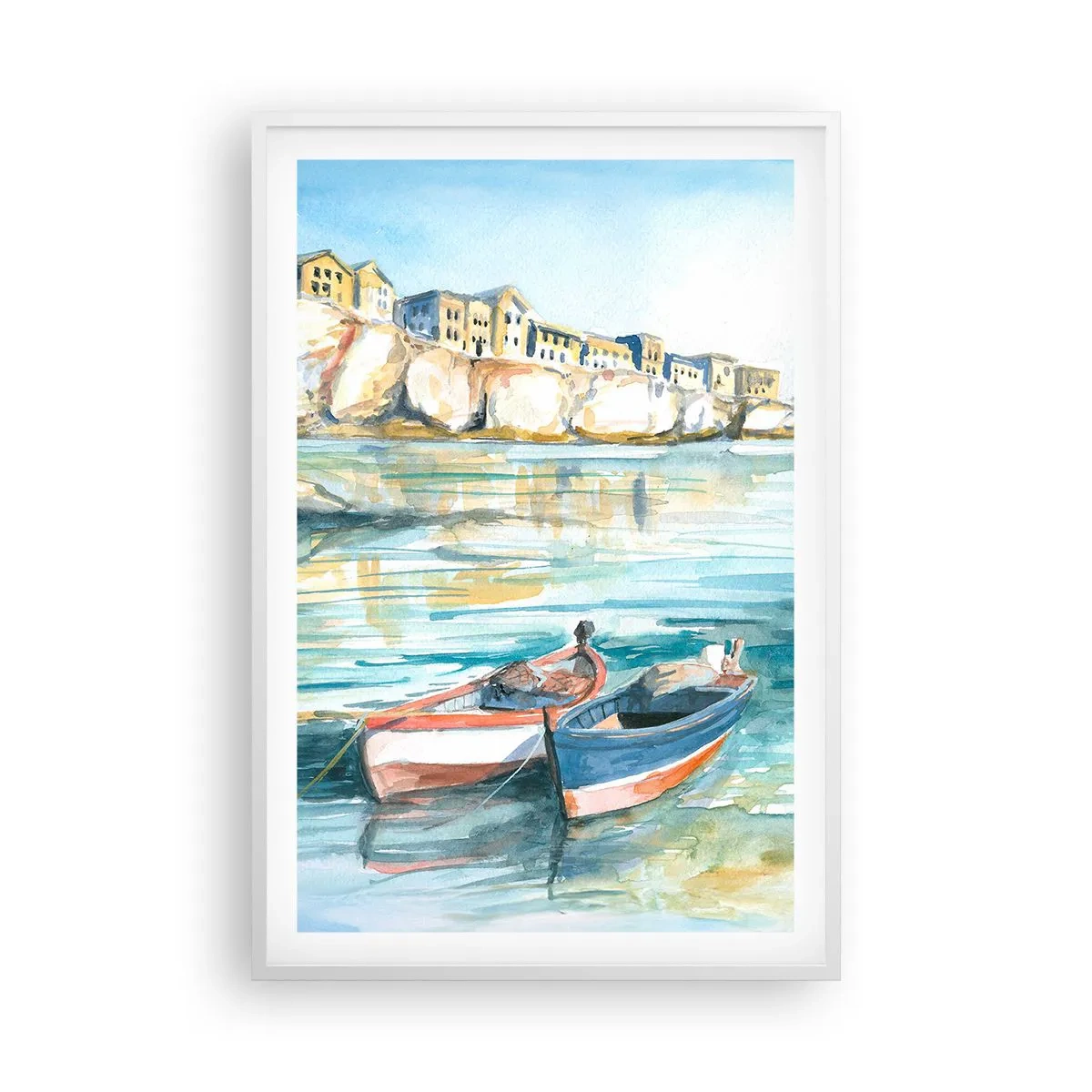 Affiche dans un cadre blanc - Poster - Paysage dans l'azur - 61x91 cm