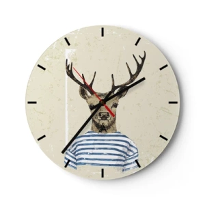 Horloge murale - Pendule murale - Un cerf de dessin animé en vêtements rayés sur un fond beige - 30x30cm - Parce que j'aime les chemises rayées - Décoration murale moderne pour le salon, la cuisine et la chambre ARTTOR