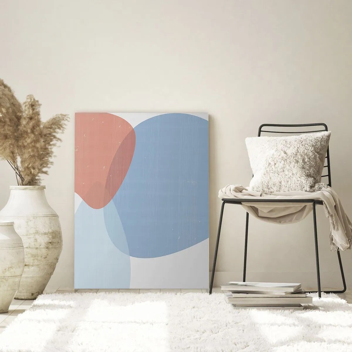 Impression sur verre - Image sur verre - Abstraction moderne avec des formes bleues et roses - 50x70cm - Relations pastel - Décoration murale moderne pour le salon et la chambre ARTTOR