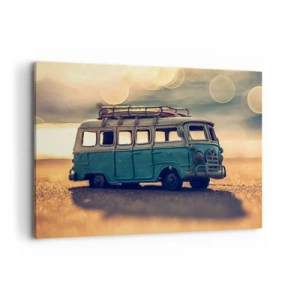Impression sur toile - Image sur toile - Bus rétro contre une lumière floue - 100x70cm - La fin des idoles : argent et travail - Décoration murale moderne pour le salon et la chambre ARTTOR