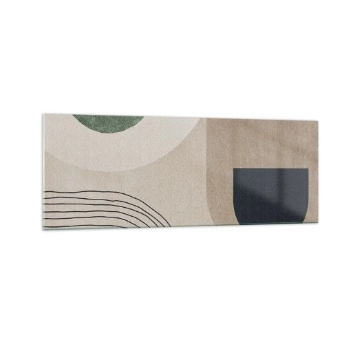 Impression sur verre - Image sur verre - Formes géométriques dans les tons beige et vert - 140x50cm - La douceur de l'ovale - Décoration murale moderne pour le salon et la chambre ARTTOR
