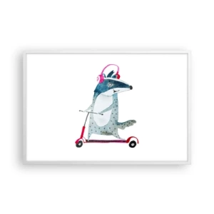 Affiche dans un cadre blanc - Poster - La joie du blaireau - 91x61 cm