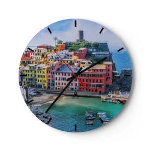 Horloge murale - Pendule murale - Petite ville magique de méditerranée - 40x40 cm