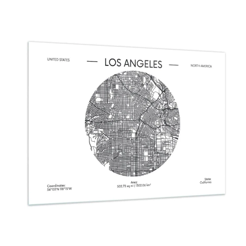 Impression sur verre - Image sur verre - Une carte minimaliste en noir et blanc de Los Angeles. - 100x70cm - Anatomie de Los Angeles - Décoration murale moderne pour le salon et la chambre ARTTOR