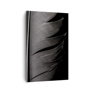 Impression sur toile - Image sur toile - Texture de plumes noires et blanches dans un style minimaliste - 80x120cm - La plume – un design magnifique - Décoration murale moderne pour le salon et la chambre ARTTOR