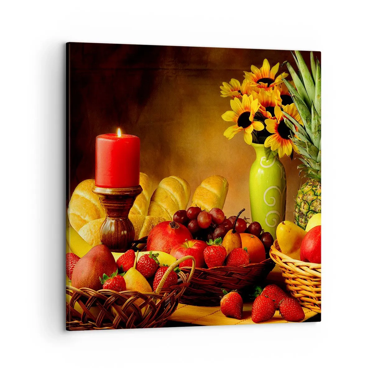 Impression sur toile - Image sur toile - Nature morte de pain et de fruits - 50x50 cm