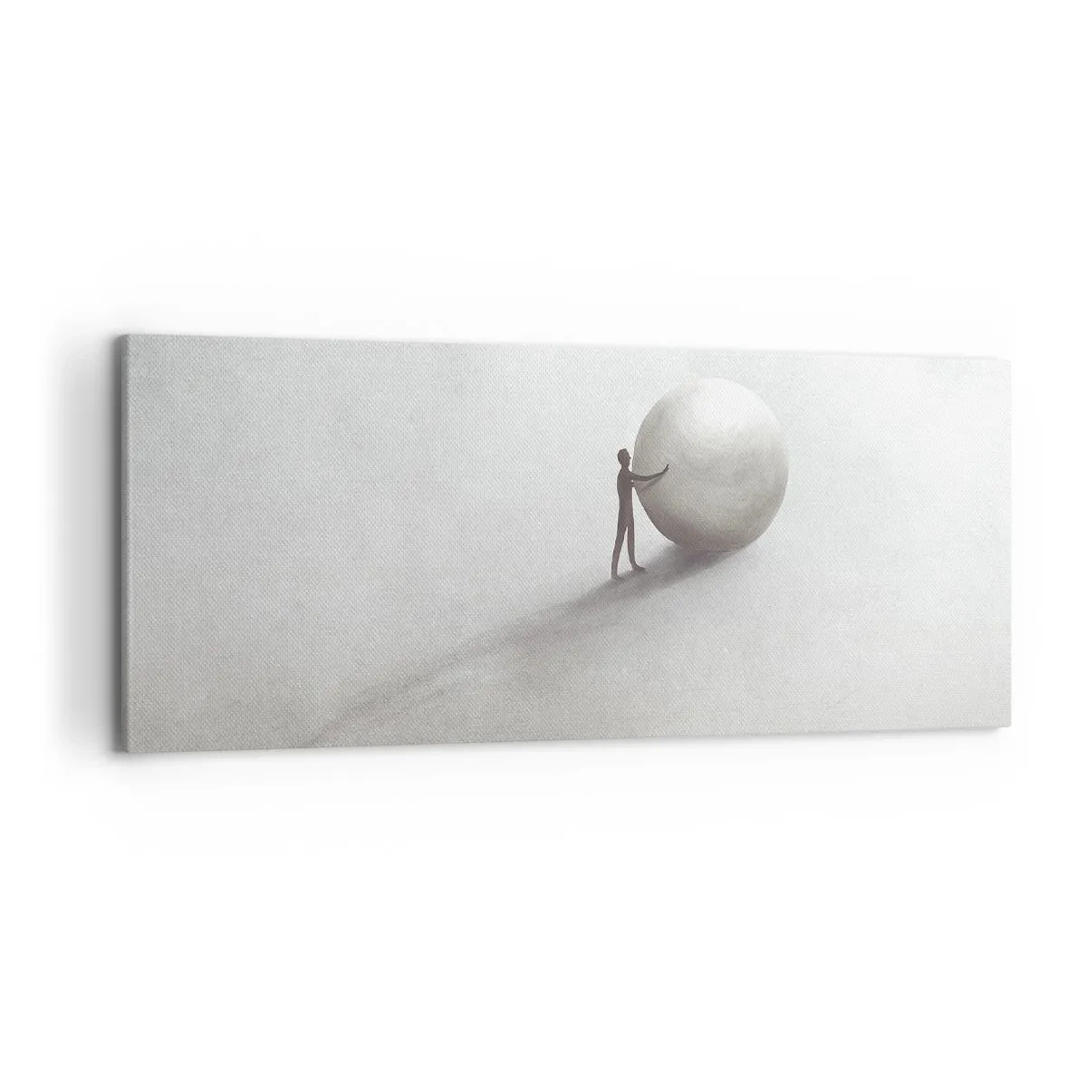 Impression sur toile - Image sur toile - Une figure minimaliste avec une balle sur un fond clair et monochrome. - 120x50cm - Jeu de la vie - Décoration murale moderne pour le salon et la chambre ARTTOR