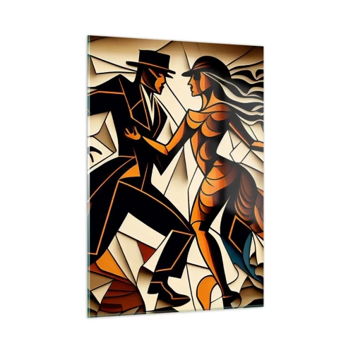 Impression sur verre - Image sur verre - Un couple stylisé dansant dans une forme abstraite dynamique. - 50x70cm - Danse de passion et de volupté - Décoration murale moderne pour le salon et la chambre ARTTOR