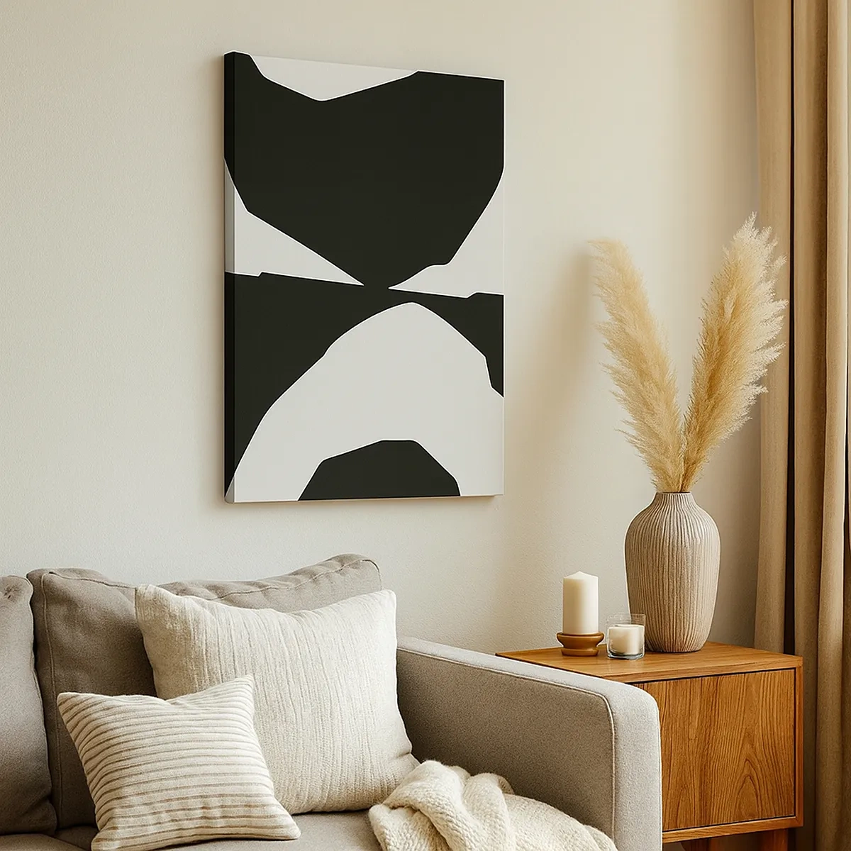 Impression sur toile - Image sur toile - Motif de contraste abstrait en noir et blanc - 50x70cm - Positif négatif - Décoration murale moderne pour le salon et la chambre ARTTOR