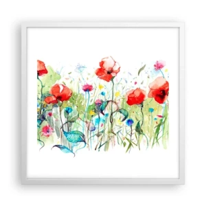 Affiche dans un cadre blanc - Poster - Prairie de fleurs en mai - 50x50 cm