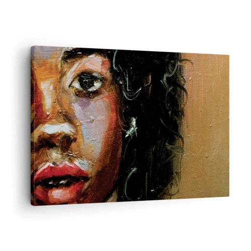 Impression sur toile - Image sur toile - Un portrait expressif d'une femme aux couleurs intenses. - 70x50cm - Noir et brillant - Décoration murale moderne pour le salon et la chambre ARTTOR