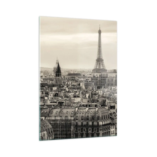 Impression sur verre - Image sur verre - Un panorama de Paris avec vue sur la Tour Eiffel dans des tons sépia - 50x70cm - Sur les toits de Paris - Décoration murale moderne pour le salon et la chambre ARTTOR