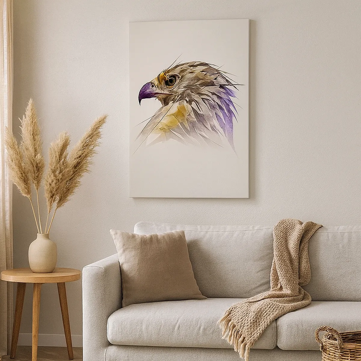 Impression sur toile - Image sur toile - Portrait artistique d'un aigle aux tons pastel - 50x70cm - Portrait d'un guerrier - Décoration murale moderne pour le salon et la chambre ARTTOR