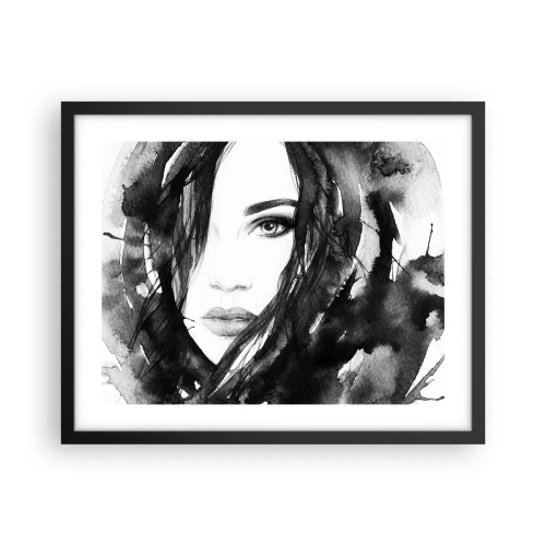 Affiche dans un cadre noir - Poster - Portrait d'une dame en noir et blanc - 50x40 cm