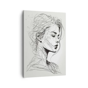 Impression sur toile - Image sur toile - Un portrait délicat d'une femme dans un style graphique minimaliste. - 50x70cm - Portrait en pensée - Décoration murale moderne pour le salon et la chambre ARTTOR