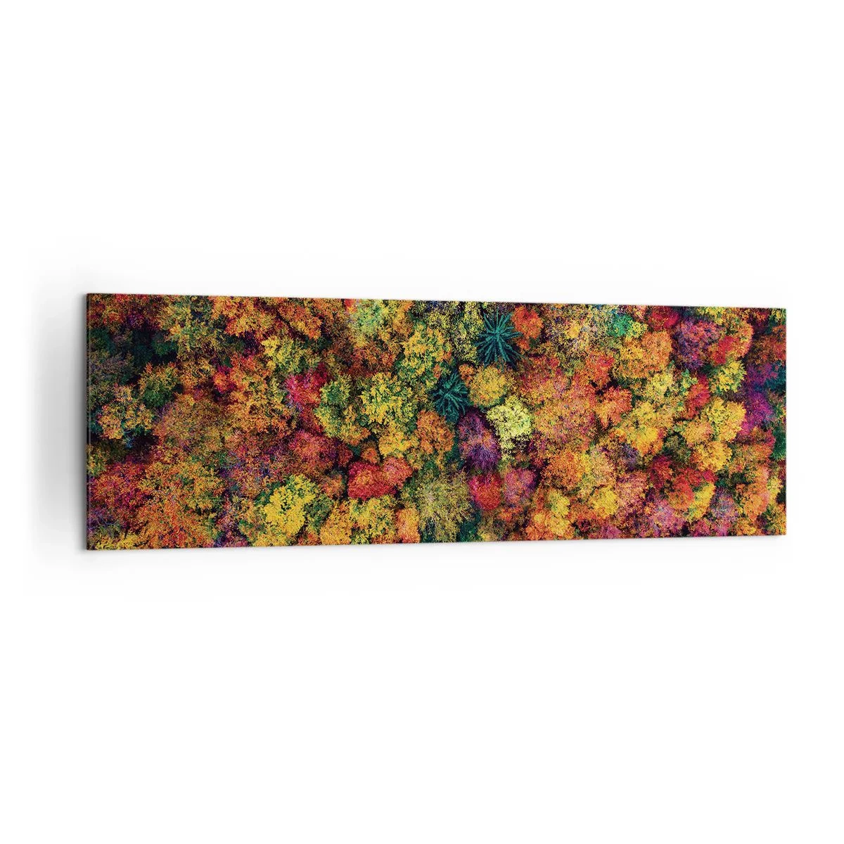 Impression sur toile - Image sur toile - Couronnes d'arbres colorées dans la palette d'automne - 160x50cm - Bouquet d'arbres automnal - Décoration murale moderne pour le salon et la chambre ARTTOR