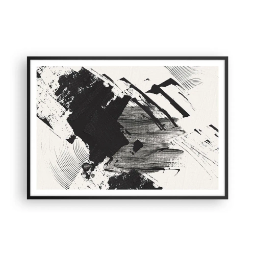 Affiche dans un cadre noir - Poster - Traits abstraits de noir sur fond blanc - 100x70cm - Abstraction – expression du noir - Décoration murale moderne pour le salon et la chambre ARTTOR
