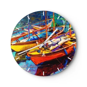 Horloge murale - Pendule murale - Bateaux colorés dans le port - 30x30cm - Sur l'eau épaisse de couleurs - Décoration murale moderne pour le salon, la cuisine et la chambre ARTTOR