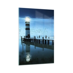 Impression sur verre - Image sur verre - Le phare de la jetée illuminé la nuit - 80x120cm - Et tu n'as pas peur du noir - Décoration murale moderne pour le salon et la chambre ARTTOR