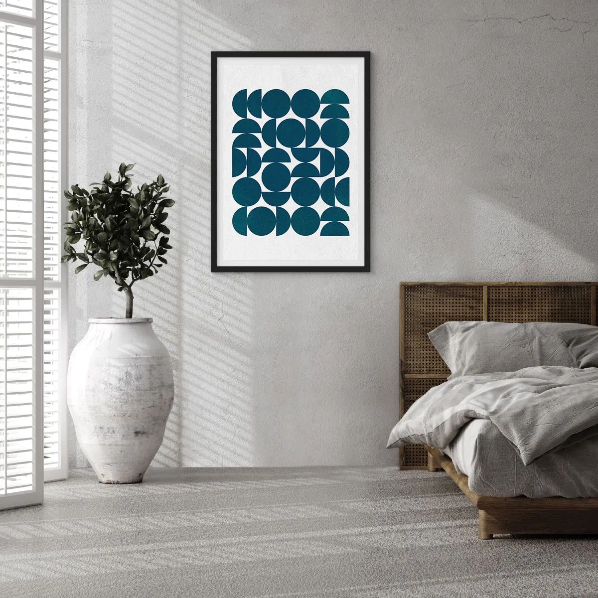 Affiche dans un cadre noir - Poster - Composition géométrique avec des cercles bleus - 50x70cm - Cercles et demi-cercles - Décoration murale moderne pour le salon et la chambre ARTTOR