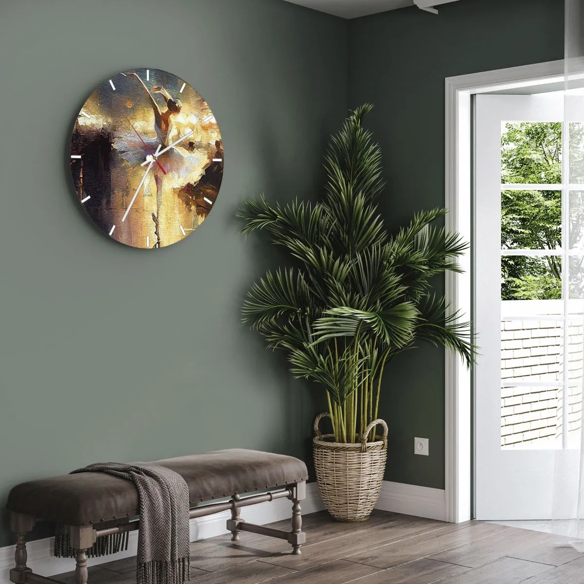 Horloge murale - Pendule murale - Une danseuse en robe blanche capturée dans un mouvement dynamique - 30x30cm - Miracle dans la rue - Décoration murale moderne pour le salon, la cuisine et la chambre ARTTOR