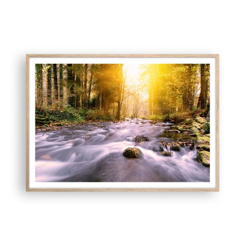 Affiche dans un chêne clair - Poster - Malachite dans un cadre argent et or - 100x70 cm