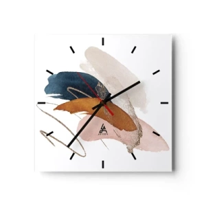 Horloge murale - Pendule murale - Traits abstraits aux couleurs pastel avec des accents dorés - 30x30cm - Composition ailée - Décoration murale moderne pour le salon et la chambre ARTTOR