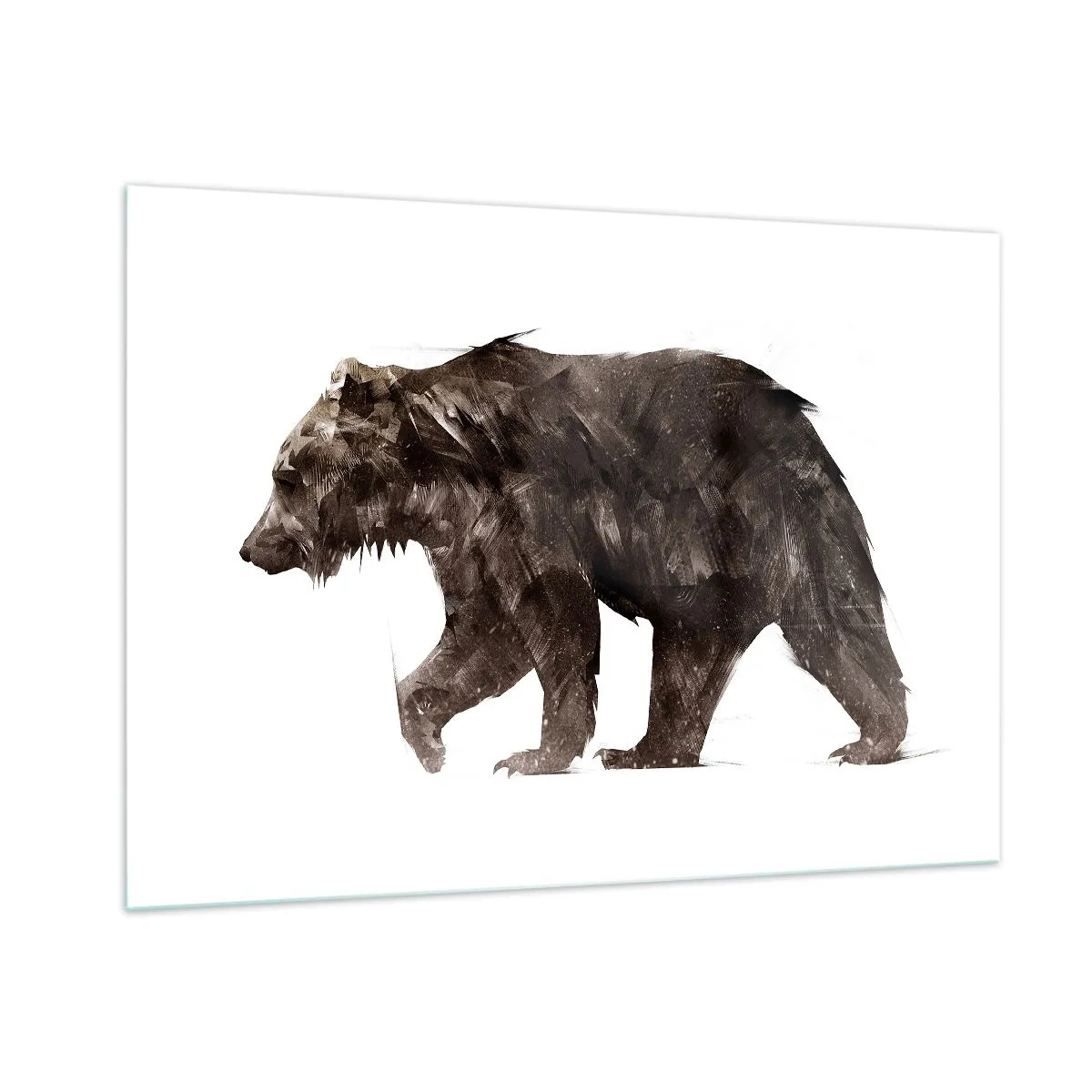 Impression sur verre - Image sur verre - Une représentation artistique d'un ours brun dans des tons de brun et de noir. - 100x70cm - Je porte toujours de la vraie fourrure ! - Décoration murale moderne pour le salon et la chambre ARTTOR