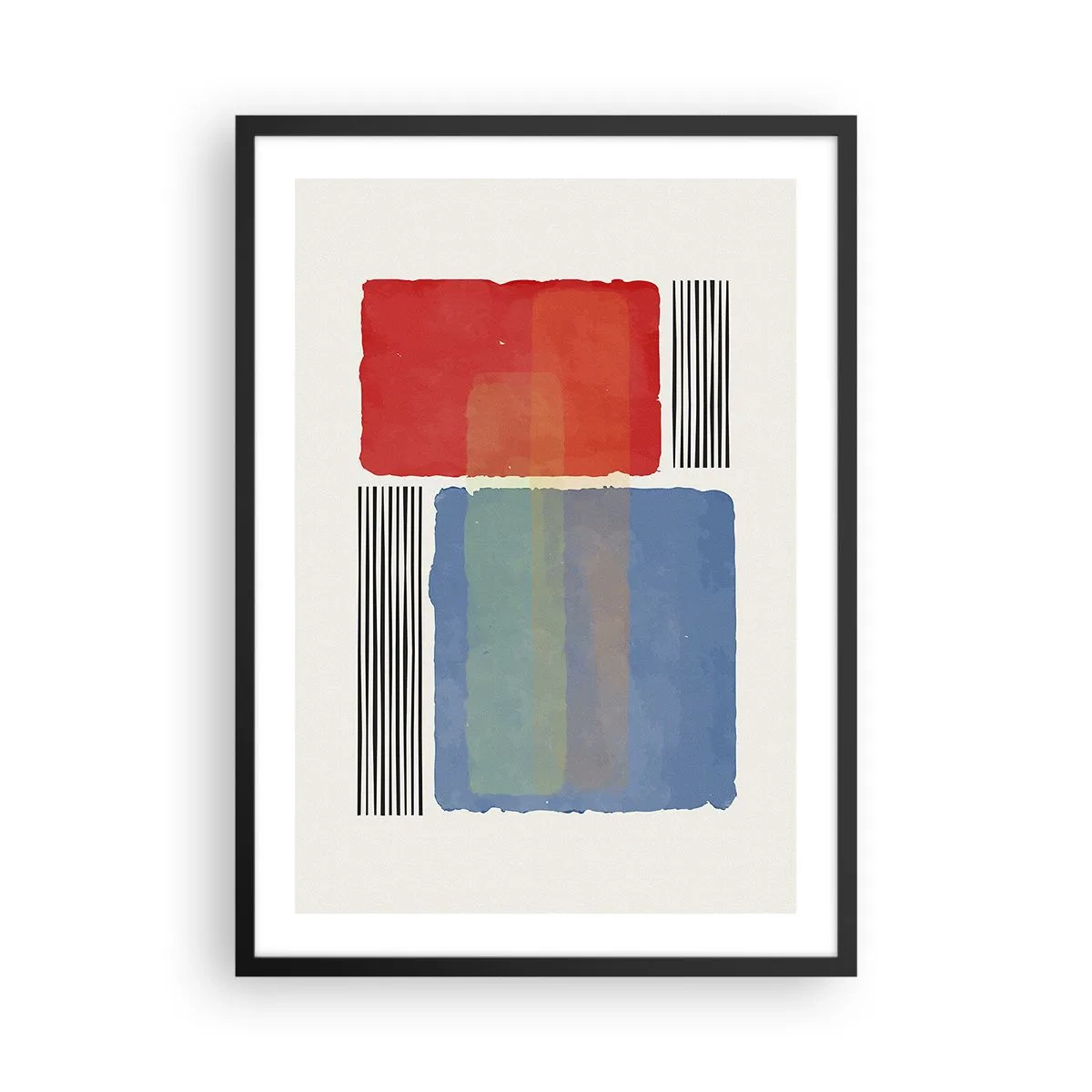 Affiche dans un cadre noir - Poster - Composition abstraite avec des rectangles rouges et bleus - 50x70cm - Esprit et lettre de la géométrie - Décoration murale moderne pour le salon et la chambre ARTTOR