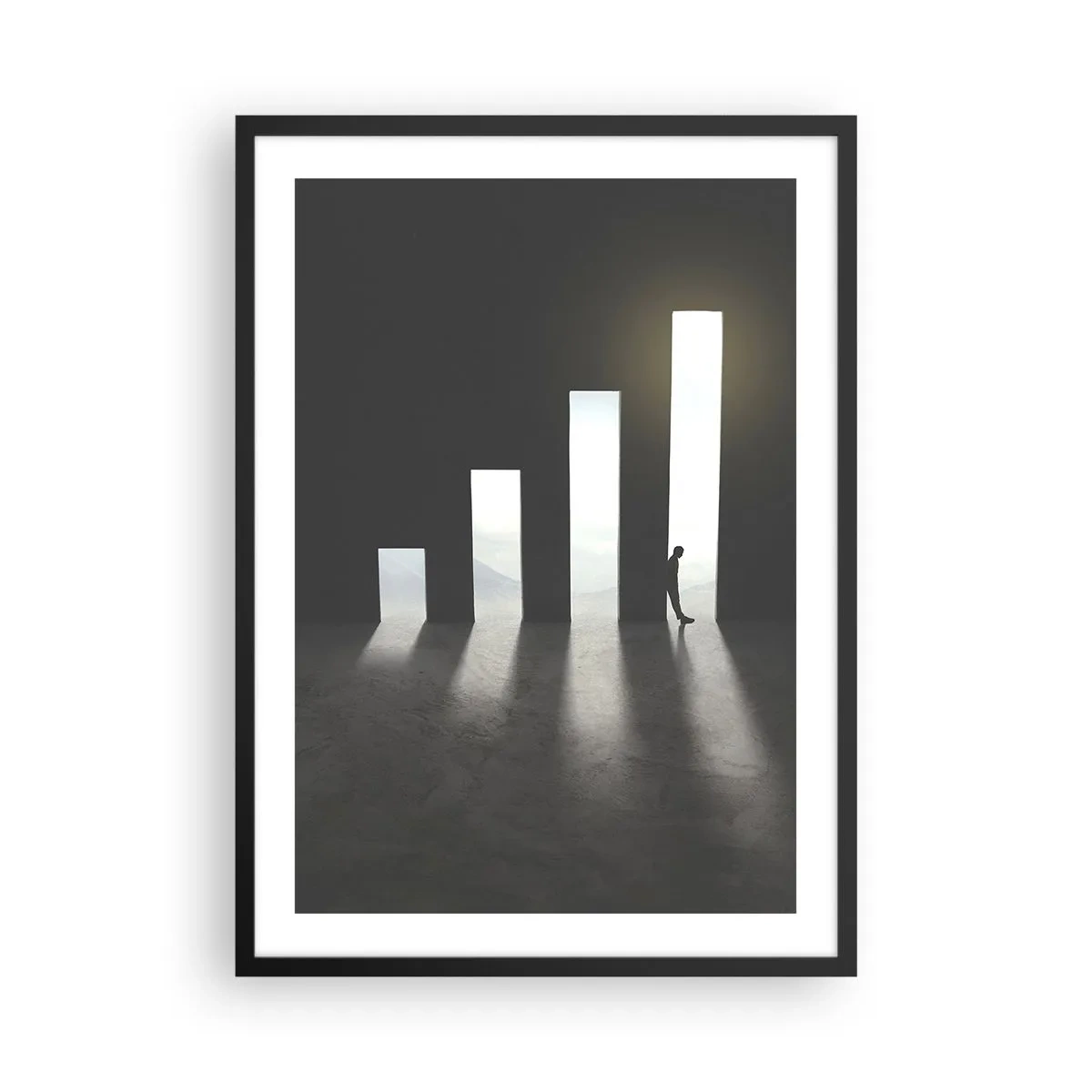 Affiche dans un cadre noir - Poster - Une porte symbolique en forme de graphique avec une figure - 50x70cm - Succès – impression - Décoration murale moderne pour le salon et la chambre ARTTOR