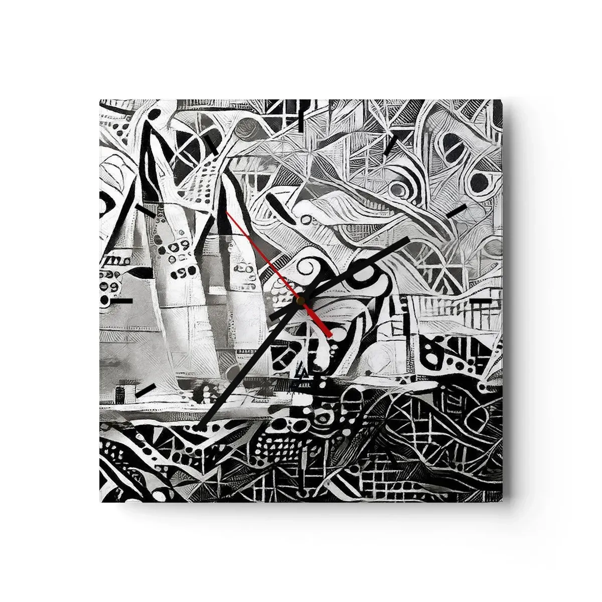Horloge murale - Pendule murale - Voiliers abstraits dans une composition monochrome - 30x30cm - Entre les vagues - Décoration murale moderne pour le salon et la chambre ARTTOR