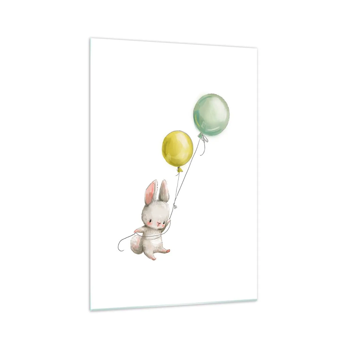 Impression sur verre - Image sur verre - Un lapin tenant des ballons aux couleurs pastel - 70x100cm - Moi aussi je vole! - Décoration murale moderne pour le salon et la chambre ARTTOR