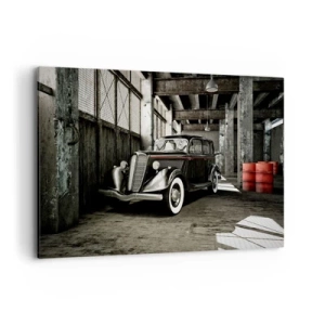 Impression sur toile - Image sur toile - Voiture rétro élégante dans un entrepôt brut - 120x80cm - L'élégance éternelle des années 30 - Décoration murale moderne pour le salon et la chambre ARTTOR