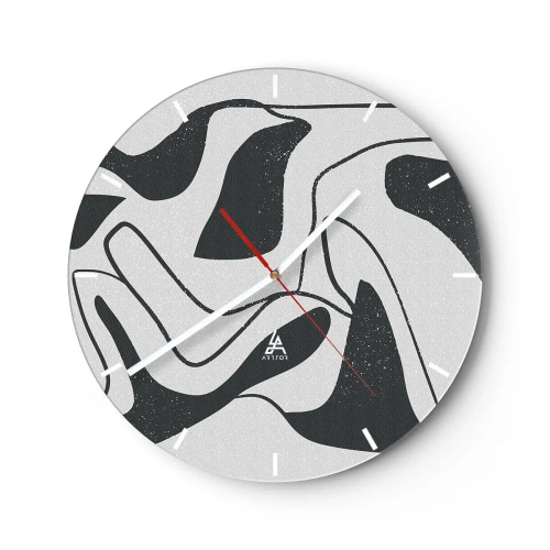Horloge murale - Pendule murale - Formes abstraites en noir et blanc dans un style labyrinthe - 30x30cm - Amusement de labyrinthe abstrait - Décoration murale moderne pour le salon, la cuisine et la chambre ARTTOR