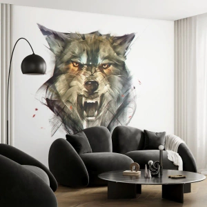 Papier Peint Photo Premium Sand - Le visage menaçant d'un loup dans un style artistique - 100x70cm - Pas un pas ! - Décoration murale moderne pour le salon et la chambre ARTTOR