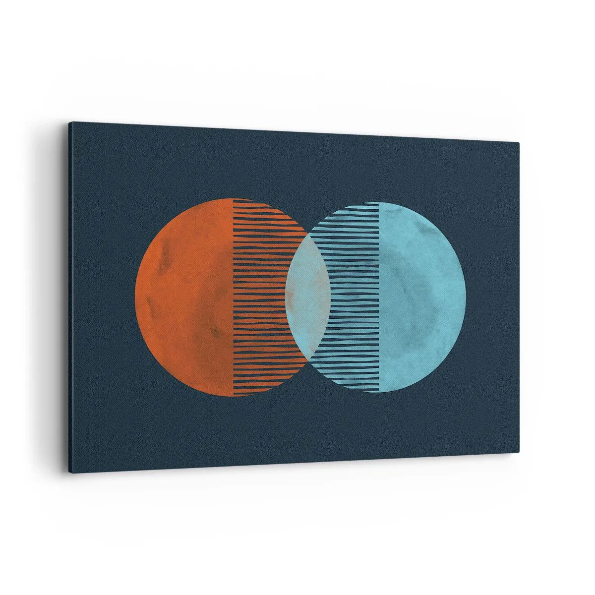 Impression sur toile - Image sur toile - Deux cercles orange et bleus sur fond sombre - 100x70cm - Fantaisie astronomique - Décoration murale moderne pour le salon et la chambre ARTTOR