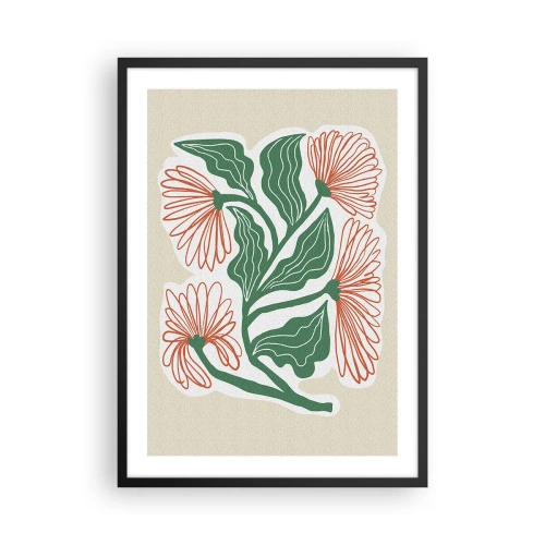Affiche dans un cadre noir - Poster - Motif abstrait de fleurs et de feuilles sur fond beige - 50x70cm - Folk et moderne - Décoration murale moderne pour le salon et la chambre ARTTOR