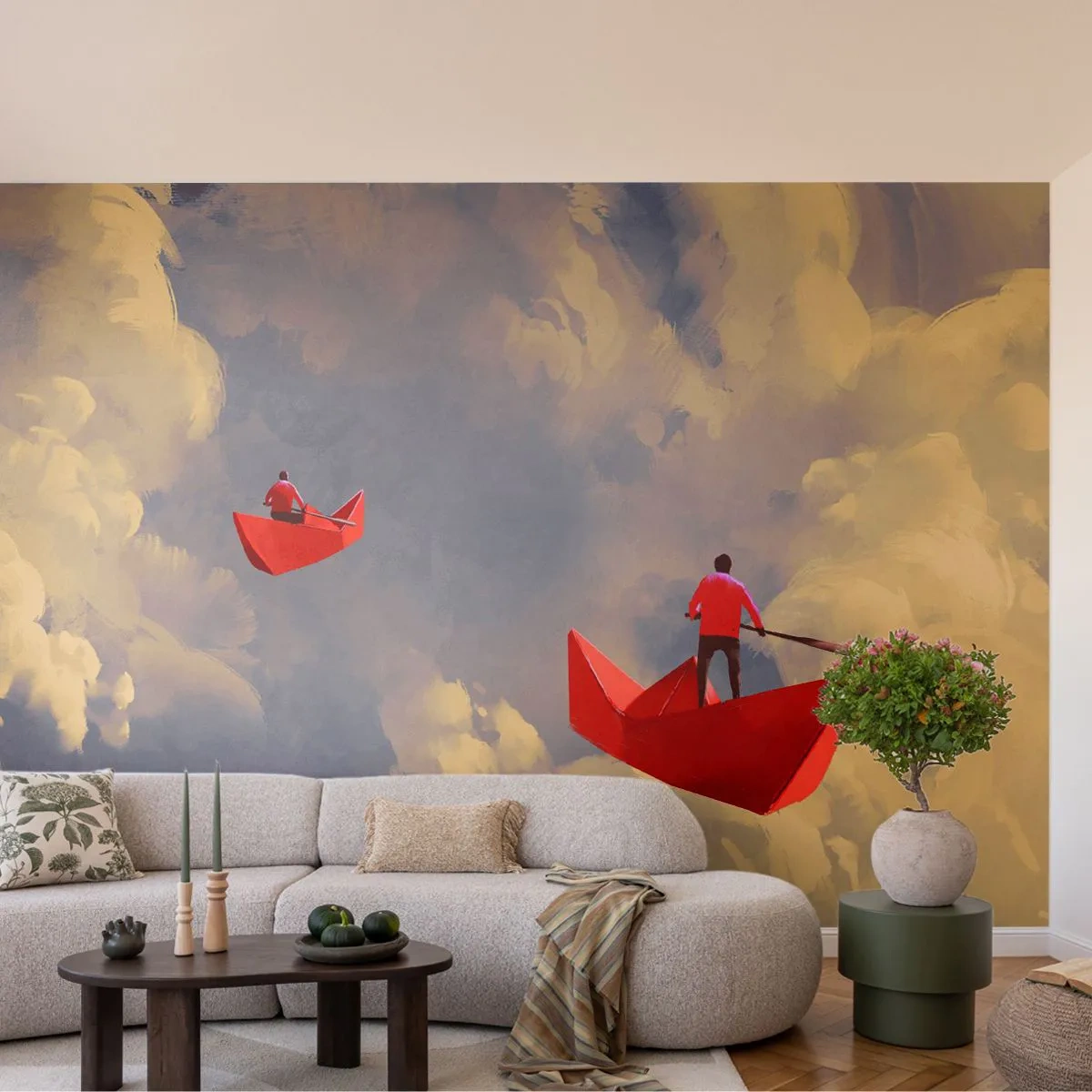 Papier Peint Photo Premium Canvas - Expédition des Rêveurs - Abstraction, Fantaisie, Origami - 400x280 cm