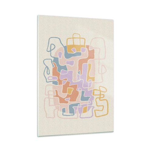 Impression sur verre - Image sur verre - Un labyrinthe coloré de lignes sur un fond crème - 50x70cm - Labyrinthe – une aventure joyeuse - Décoration murale moderne pour le salon et la chambre ARTTOR
