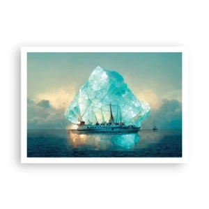 Affiche - Poster - Un navire avec un iceberg majestueux en arrière-plan - 100x70cm - Diamant arctique - Décoration murale moderne pour le salon et la chambre ARTTOR