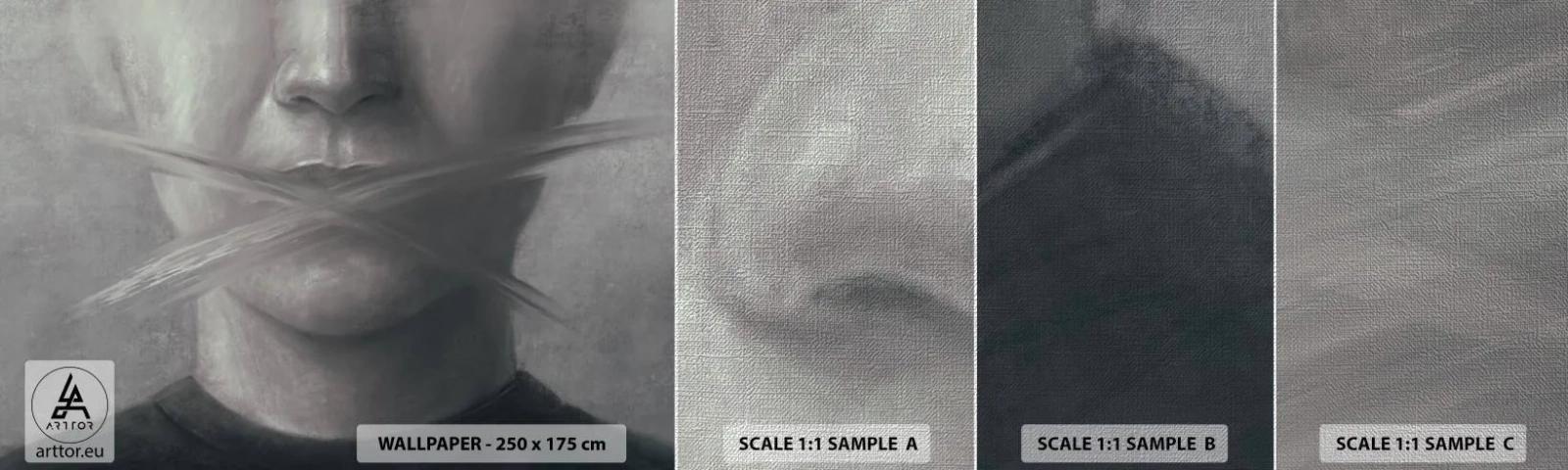 Échantillon de Papier Peint Premium Canvas - Sans mot - Abstraction, Graphique, Affronter - 100x30 cm