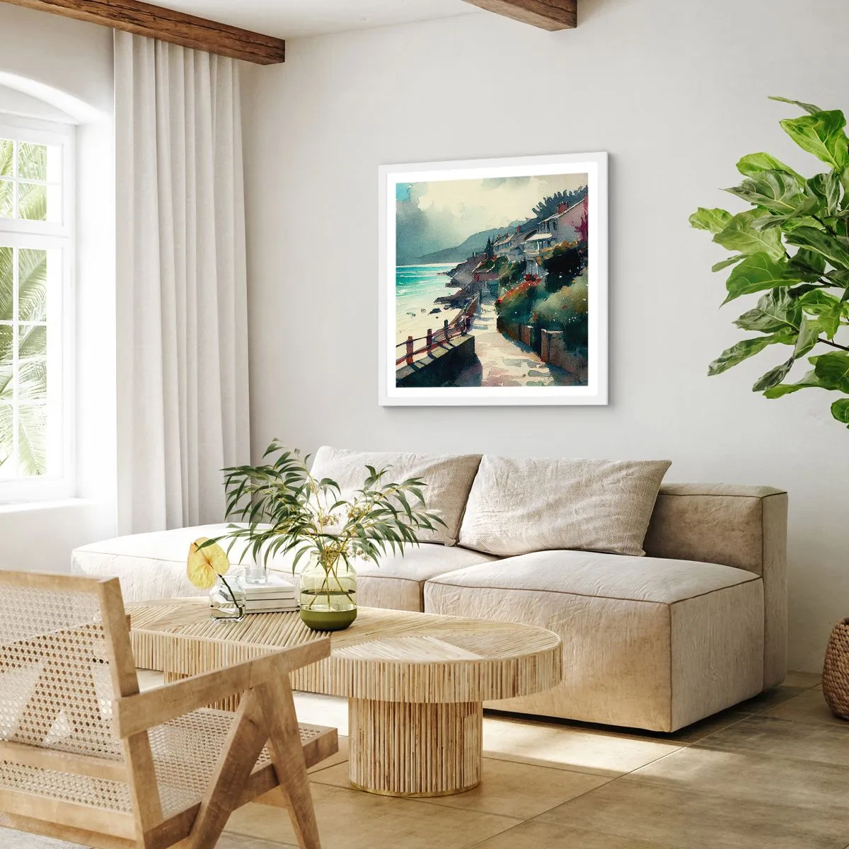 Affiche dans un cadre blanc - Poster - Ville méditerranéenne - 60x60 cm