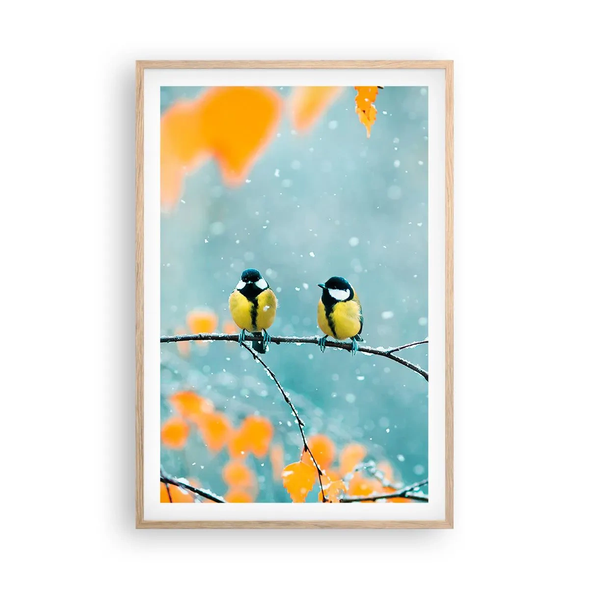 Affiche dans un chêne clair - Poster - Potins d'oiseaux - 61x91 cm