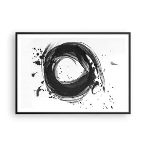 Affiche dans un cadre noir - Poster - Abstraction noire en forme de cercle sur fond blanc - 100x70cm - Le tourbillon de la création - Décoration murale moderne pour le salon et la chambre ARTTOR